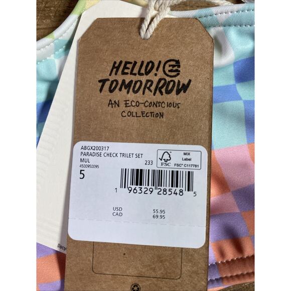 Billabong Girl's Size 5 2 Pc Bikini Swimsuit Paradise Check Trilet Set - Picture 2 of 4